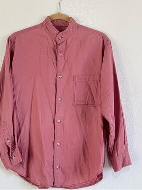 LL Bean Women’s Salmon Button Down Long Sleeves Band Collar Single Pocket Large
